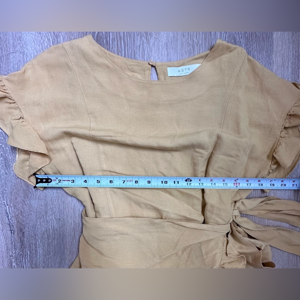 ASTR the label|Mini Ruffle Wrap Dress|Linen Blend|Mustard Yellow|SZ S - Picture 5 of 7